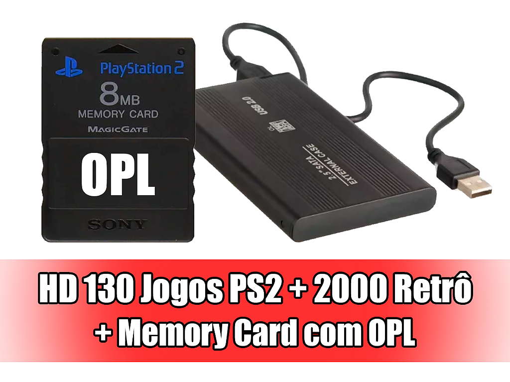 Kit OPL - Memory Card OPL + HD Para PS2 OPL com 150 Jogos de PS2 e 2000 Retrô