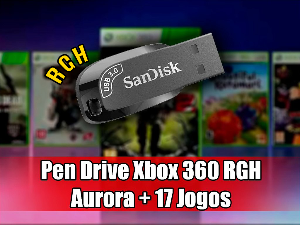 Pen Drive 128Gb USB 3.0 com 17 jogos para Xbox 360 Desbloqueado RGH